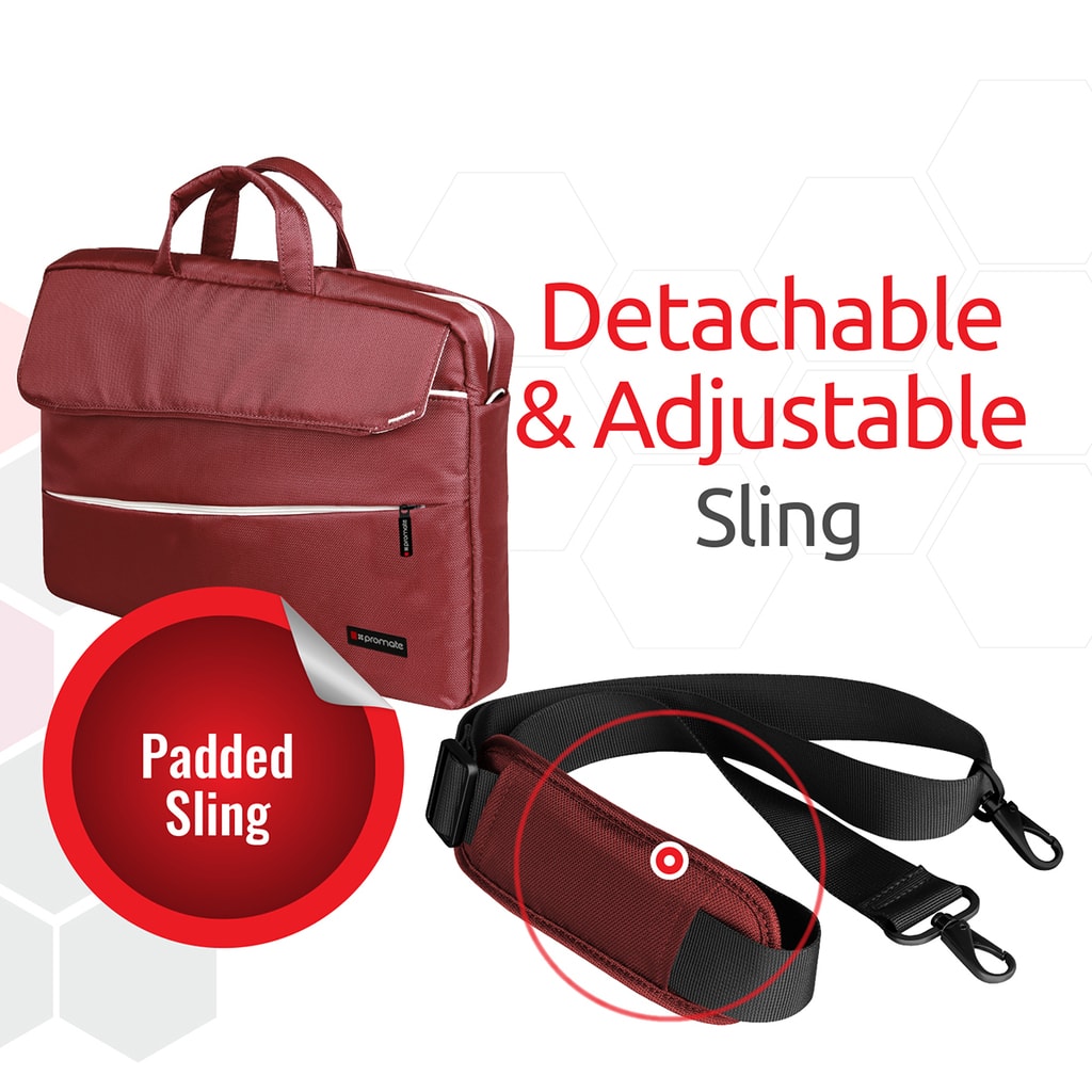 Promate Modern Styled Messenger bag for Laptops Upto 15.6" for Macbook Pro, Dell, HP. Asus, Charlette- Red
