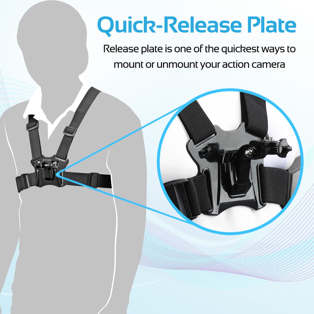 Promate Chest Mount, Adjustable Chest Harness Mount for Action Camera