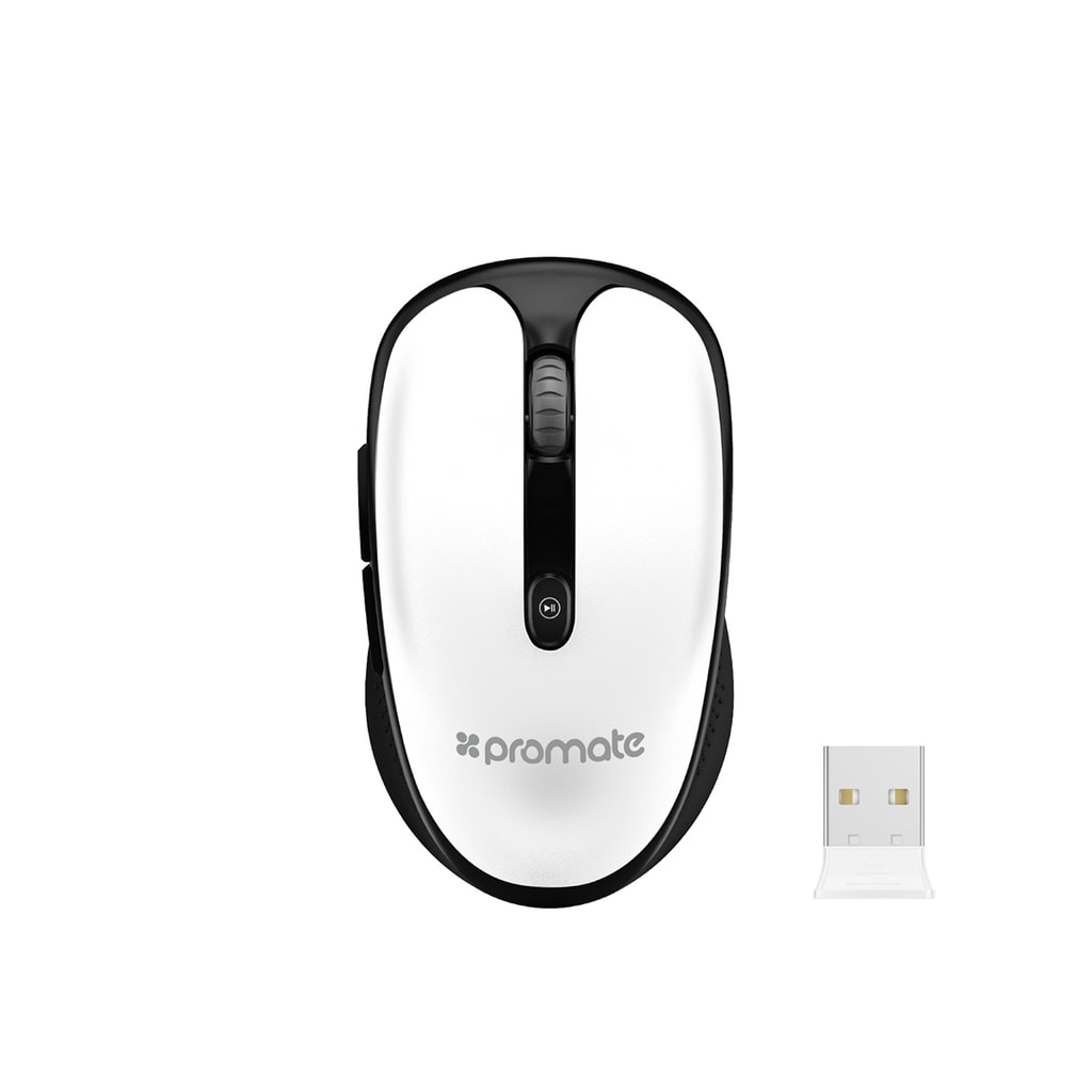 Promate 2.4Ghz Multimedia Wireless Optical Mouse with USB Adapter for Windows, Mac CLIX-4, White