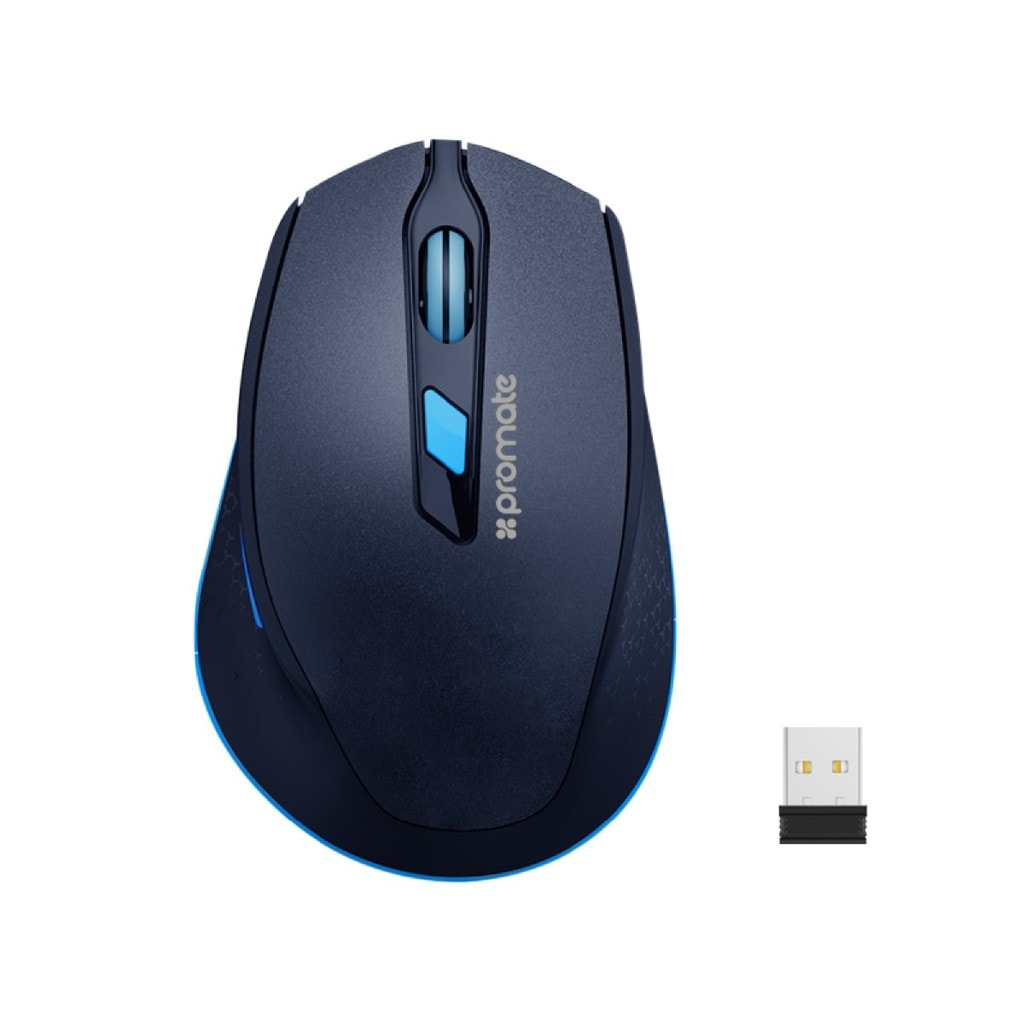Promate Wireless Mouse, 2.4G Ergonomic Designed Wireless Mice with USB Nano Receiver, 15m Working Distance, Auto Sleep Function and 3 Adjustable DPI for Laptops, PC, Tablets, iMac, Clix-6 Blue