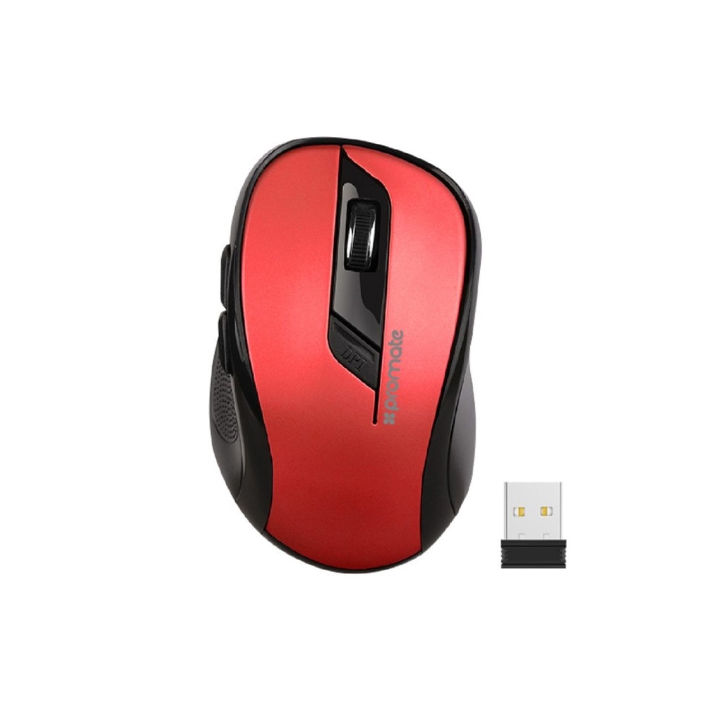 Promate Wireless Mouse, 2.4Ghz Portable Optical Wireless Mouse with USB Nano Receiver, 3 Adjustable DPI, 6 Buttons, 10m Working Range and Auto-Sleep Function for PC, Laptop, MacBook, Clix-7 Red