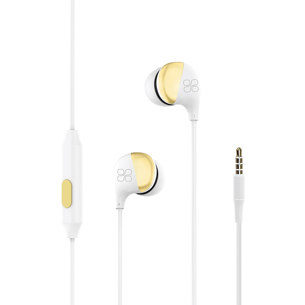 Promate In-Ear Earbuds Headphones, Universal HD Stereo Wired Earphones with Built-In Mic, In-Line Control, Superior Sound Quality and 1.2m Tangle-Free Cord for Smartphones, Tablets, Pc, MP3 Player, Comet Gold