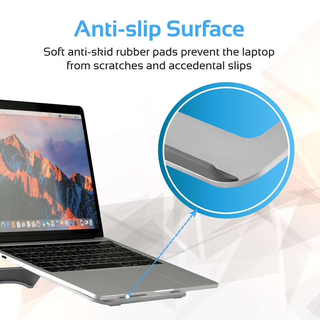Promate Laptop Stand, Premium Ultra-Slim Portable Adjustable Aluminium Laptop Stand with Folding Holder, Anti-Slip Grip and Heat Dissipation for Apple MacBook Pro, Laptops, Notebook, DeskMate-3 Silever