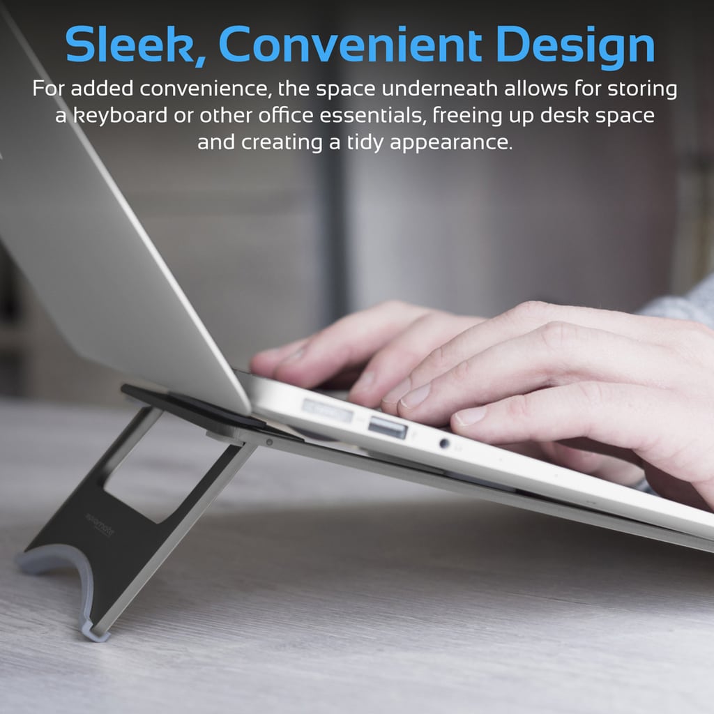 Promate Laptop Stand, Premium Ultra-Slim Portable Adjustable Aluminium Laptop Stand with Folding Holder, Anti-Slip Grip and Heat Dissipation for Apple MacBook Pro, Laptops, Notebook, DeskMate-3 Grey