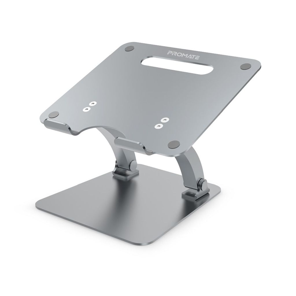 Promate Aluminium Laptop Stand, Portable Ergonomic Multi-Level Ventilated Notebook Stand with Non-Skid Silicon Grip and Adjustable Multi-Angle Design for Laptops up to 17 Inches, DeskMate-4 Grey