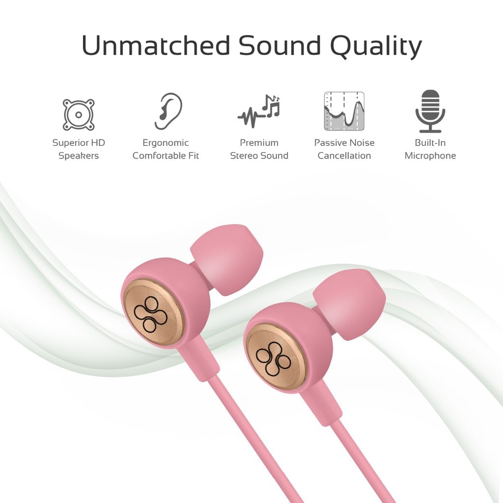 Promate Earphones, Lightweight In-Ear HD Stereo Noise Cancelling Headphones with Built-in Mic, Remote, 3.5mm Audio Jack and 1.2m Tangle Free Cord for iPhone X, Samsung S9+, Note 9, OnePlus 6, Flano Pink
