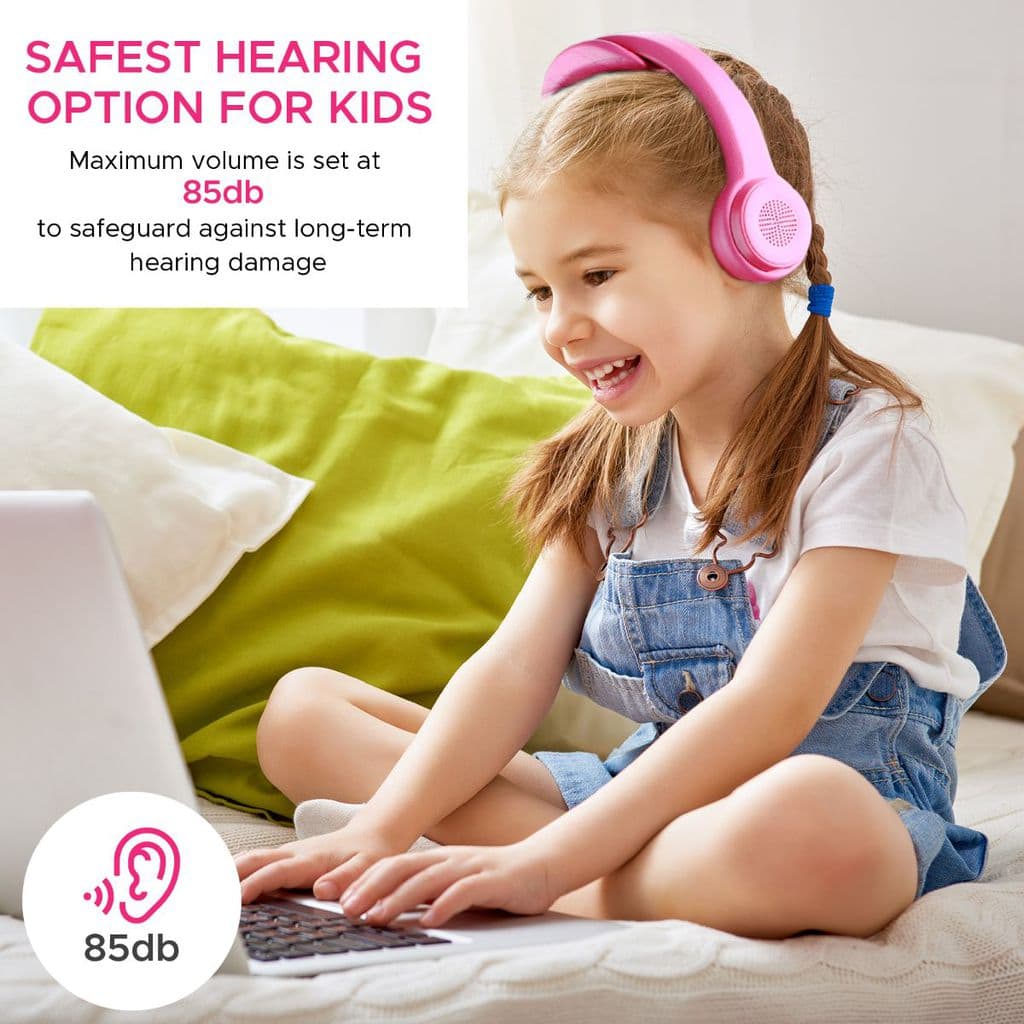 Promate Kids Bluetooth Headphones, Premium Wireless Flex-foam Stereo Headset with Volume Limiting, Soft Cushion Ear Pads and Built-In Mic for Travel, Smartphones, Music, Flexure-BT Pink
