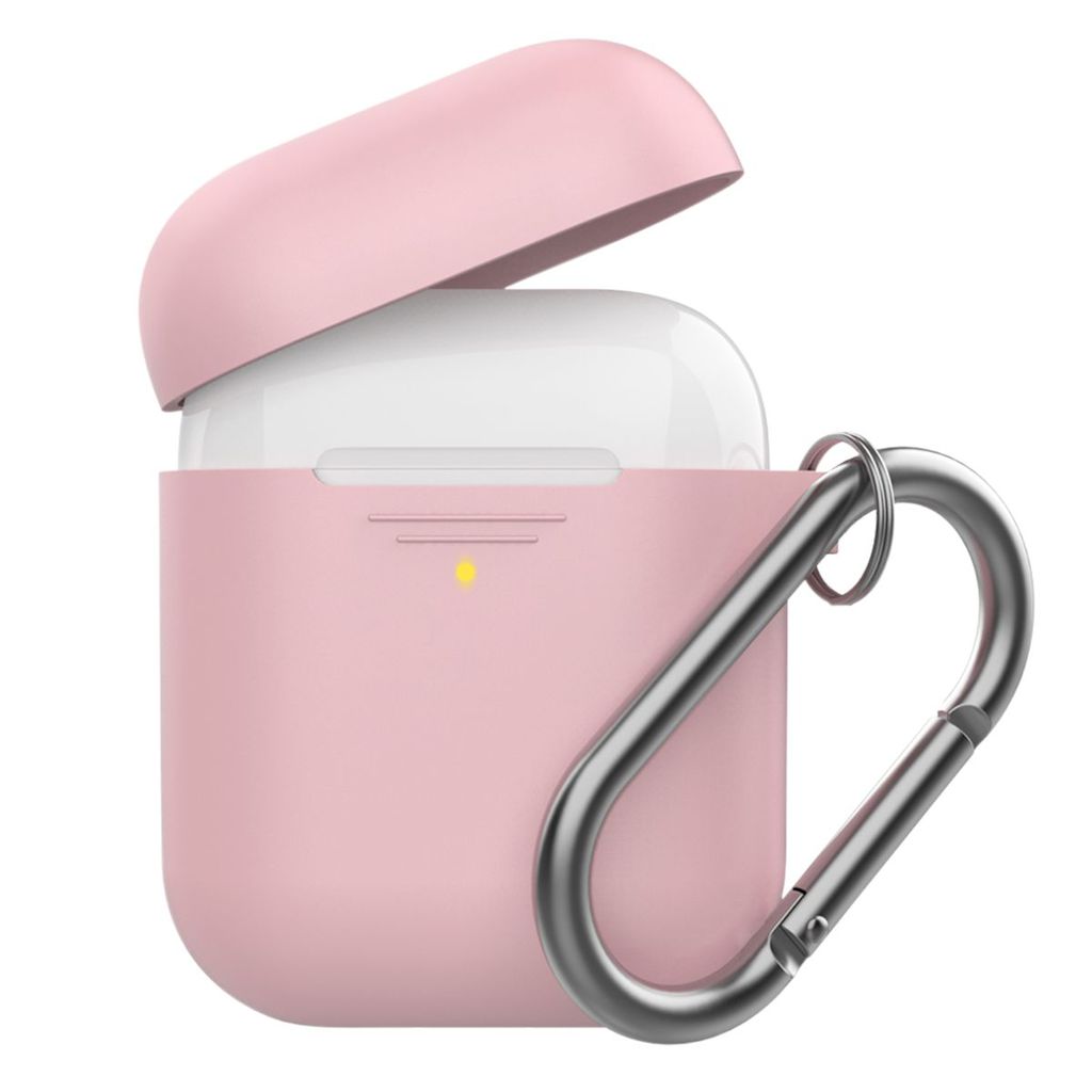 Promate AirPods Case, Lightweight Anti-Slip Soft Silicone 360 Degree Protective Cover with Anti-Lost Carabiner Hook and Wireless Charging Compatible for Apple AirPods and AirPods 2, GripCase Pink