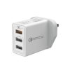 Promate Quick Charge 3.0 Wall Charger, Universal 30W 3-Port Travel USB Qualcomm QC 3.0 Charger with Ultra-Fast Dual USB Port and Automatic Voltage Regulation for Smartphones, Tablets, Kraft-QC.UK White-UK