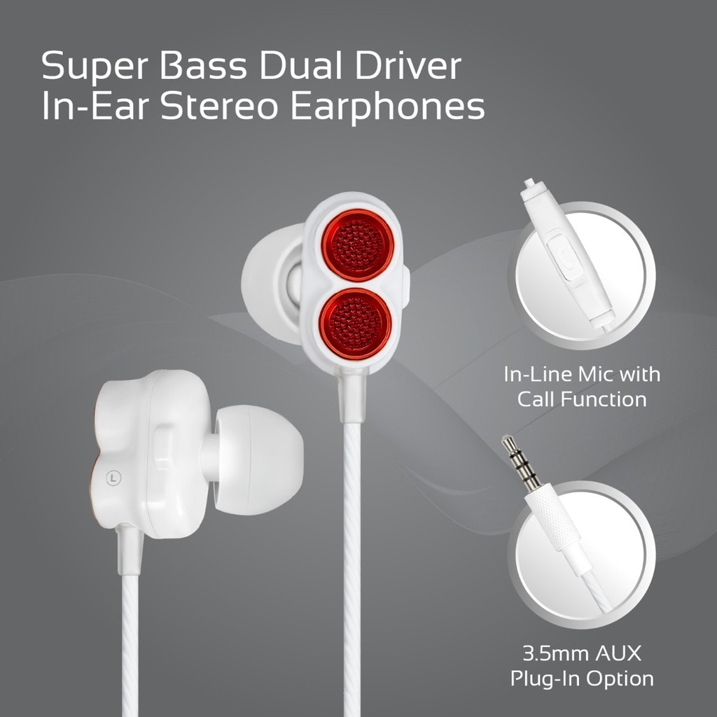 Promate In-Ear Earphones, Premium Dual-Driver Stereo Earbuds with Dual Dynamic Sound, Built-In Microphone, Anti Tangle Cords and Noise Isolating for Smartphones, Tablets, Laptops, MP3, Ivory.Maroon