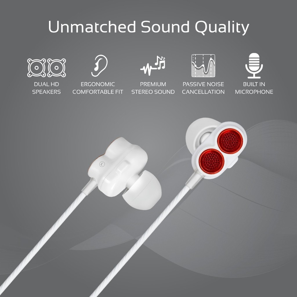 Promate In-Ear Earphones, Premium Dual-Driver Stereo Earbuds with Dual Dynamic Sound, Built-In Microphone, Anti Tangle Cords and Noise Isolating for Smartphones, Tablets, Laptops, MP3, Ivory.Maroon