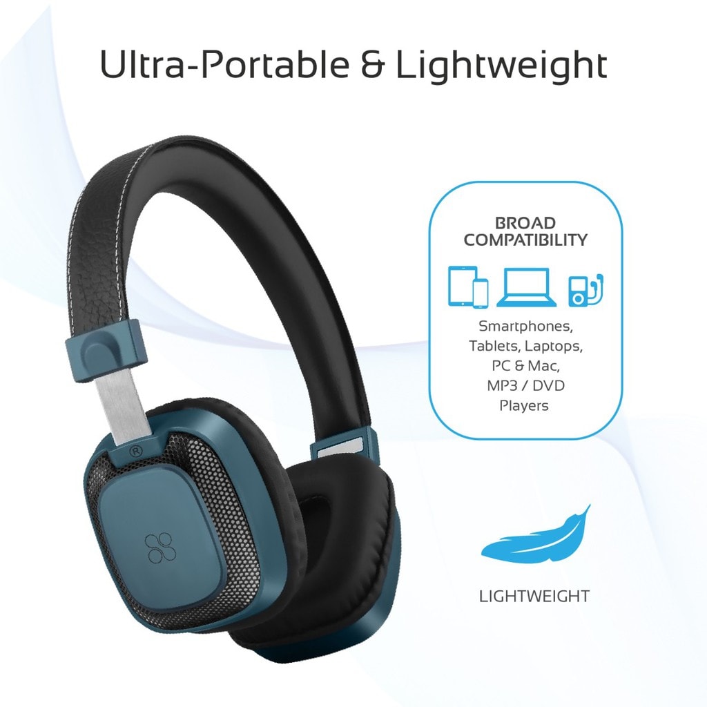 Promate Wireless Headphones, Bluetooth Wireless Wired Headset Over-Ear Stereo Headphone with Microphone, Music Playback Control, Noise Cancellation and LED Light for Smartphones, Tablets, Mp3, Melody-BT Blue