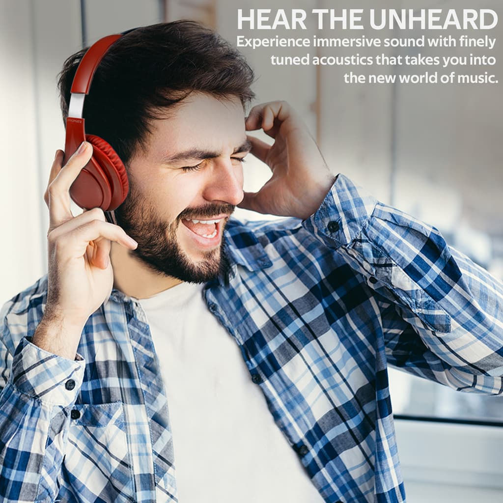 Promate Foldable Wireless Headphones, OverEar SweatProof Bluetooth 5.