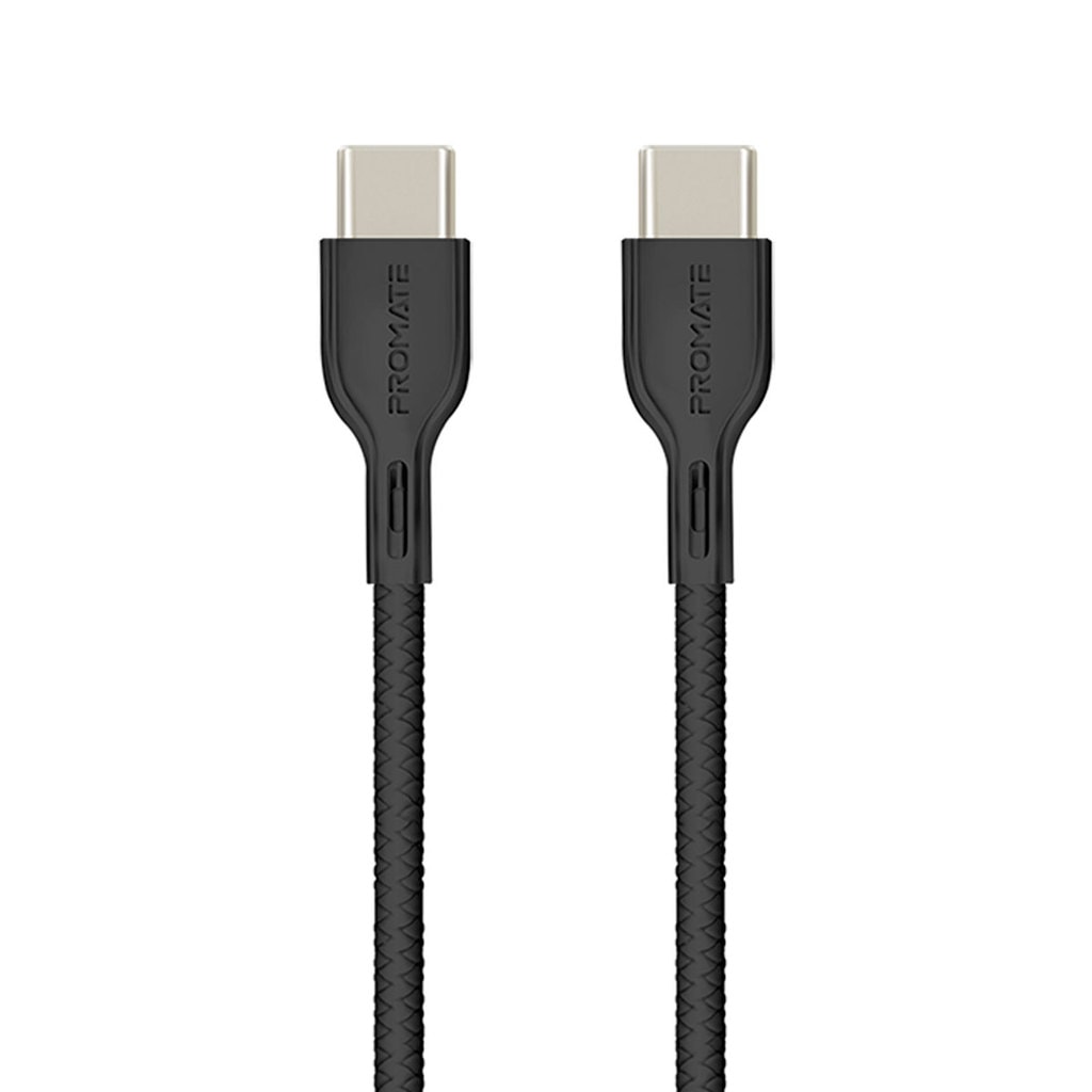 Promate USB-C to USB-C Cable, Premium 60W Power Delivery USB Type-C to Type-C 3A Sync and Charge Cable with 2 Meter Tangle Free Cord for MacBook Pro, Google Pixel XL, Nexus 5X/6P, PowerBeam-CC2 Black