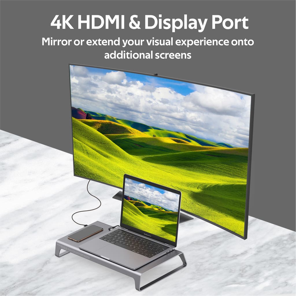 Promate USBC Laptop Docking Station Monitor Stand, 11in1 Aluminium