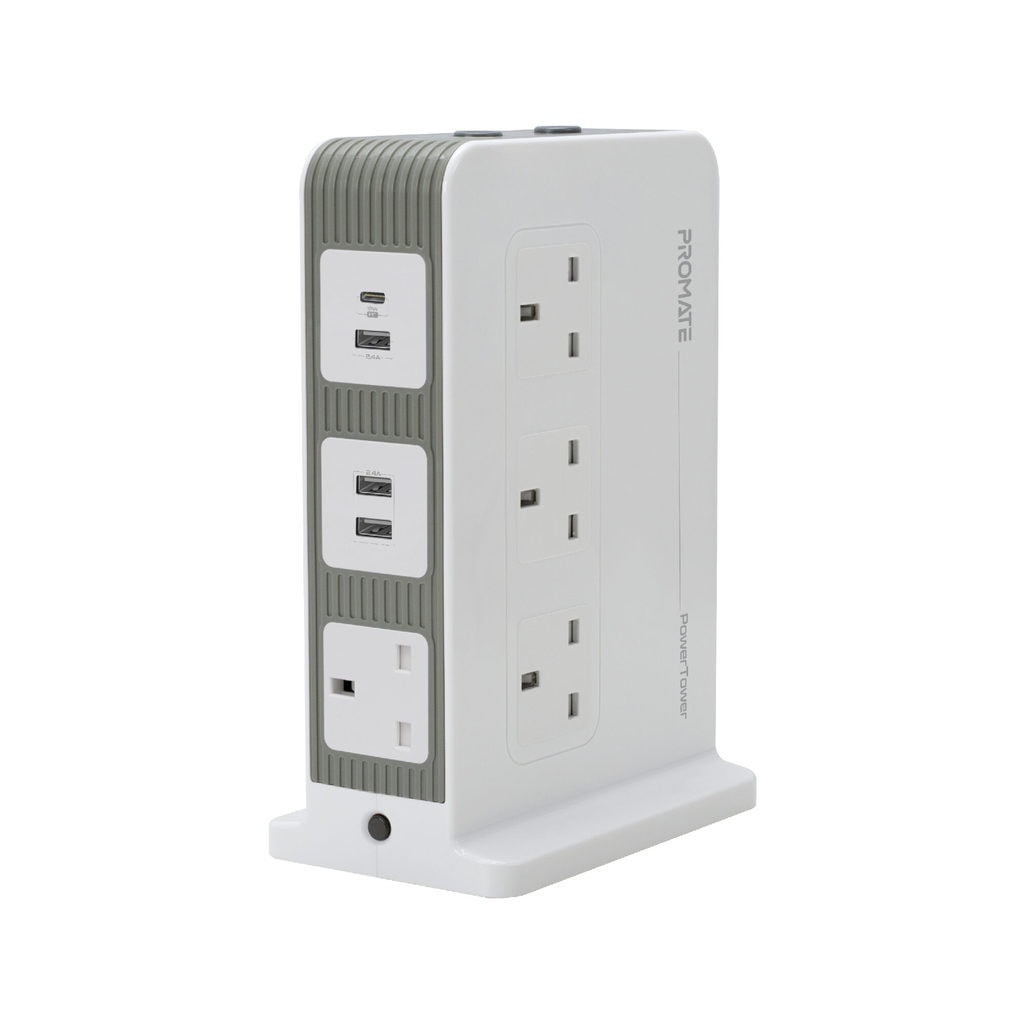 Promate Power Strip with USBC Port, 10 Way Outlets Multi Power Plug