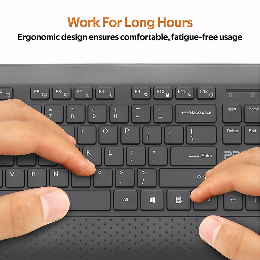 Promate Wireless Keyboard and Mouse, Ergonomic 2.4Ghz Keyboard and Mouse Combo with Palm Rest, Silent Keys, 1600Dpi Precision Tracking Mouse, Nano USB Receiver and Auto-Sleep Function for PC, Desktops, Windows, IOS, ProCombo-10 Arabic / English