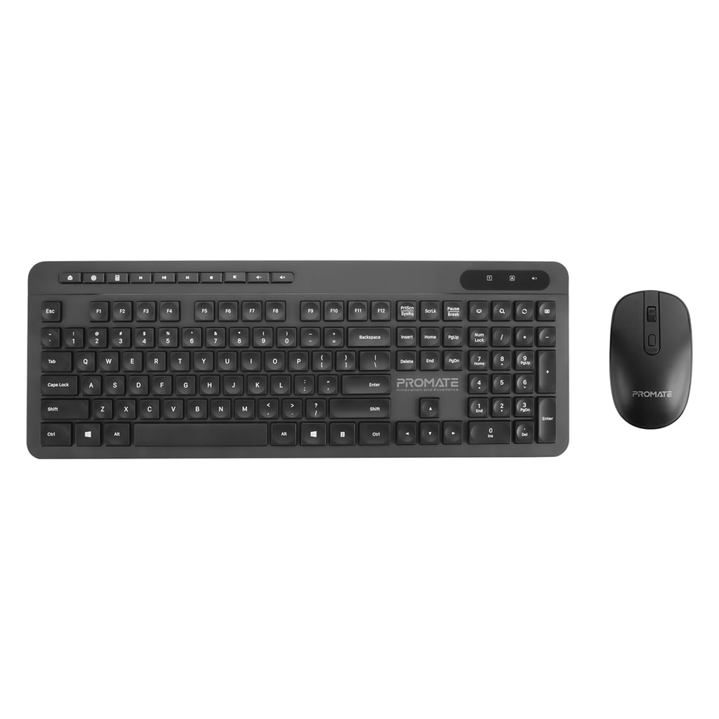 Promate USB-C Wireless Keyboard and Mouse Combo, Ergonomic 2.4Ghz Full Size Keyboard and Adjustable DPI Mouse with USB-A/USB-C Nano Receiver and 14 Quick Access Keys for MacBook Pro, Mac OS, PC, ProCombo-11