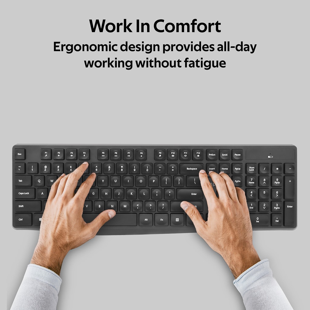 Promate Wireless Keyboard and Mouse Combo, Ergonomic Super-Slim 2.4GHz Keyboard and Mouse Set with Nano USB Receiver, 1200 DPI, and Auto Sleep for Windows, Mac OS, Laptop, PC, ProCombo-5 Arab/Eng
