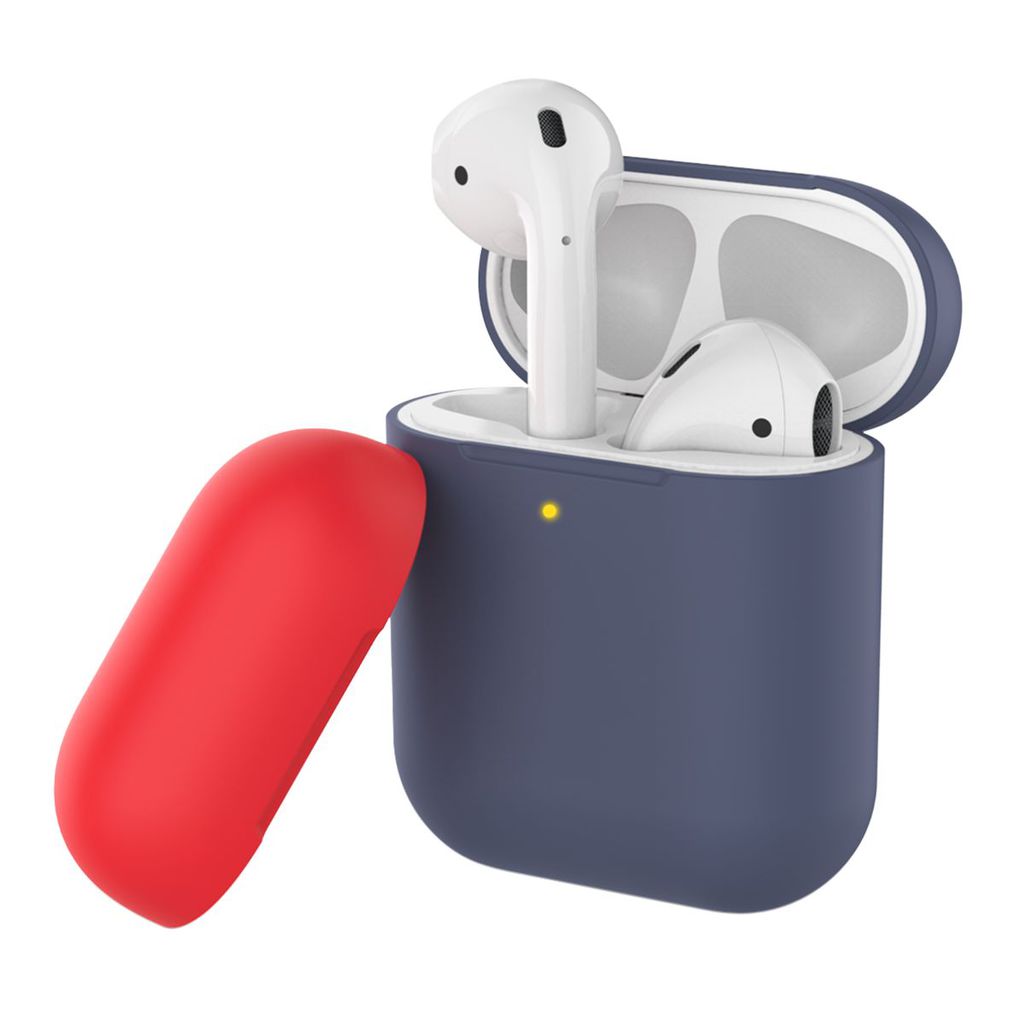 Promate AirPods Silicone Case, Slim-Fit Two-Tone Shockproof Protective Wireless Charging AirPods Cover with Dual-Lid, Scratch Resistance and Anti-Slip Case for Apple AirPods and AirPods 2, SiliCase Navy