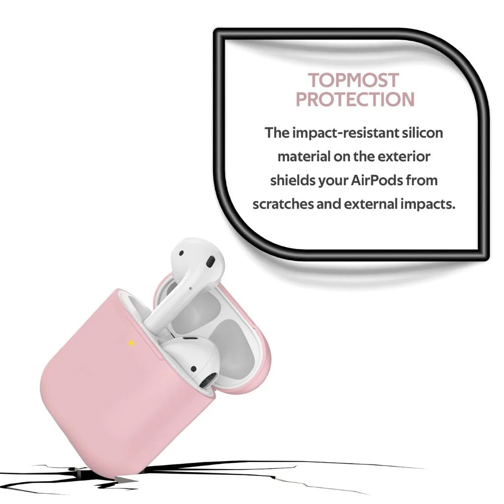 Promate AirPods Silicone Case, Slim-Fit Two-Tone Shockproof Protective Wireless Charging AirPods Cover with Dual-Lid, Scratch Resistance and Anti-Slip Case for Apple AirPods and AirPods 2, SiliCase Pink