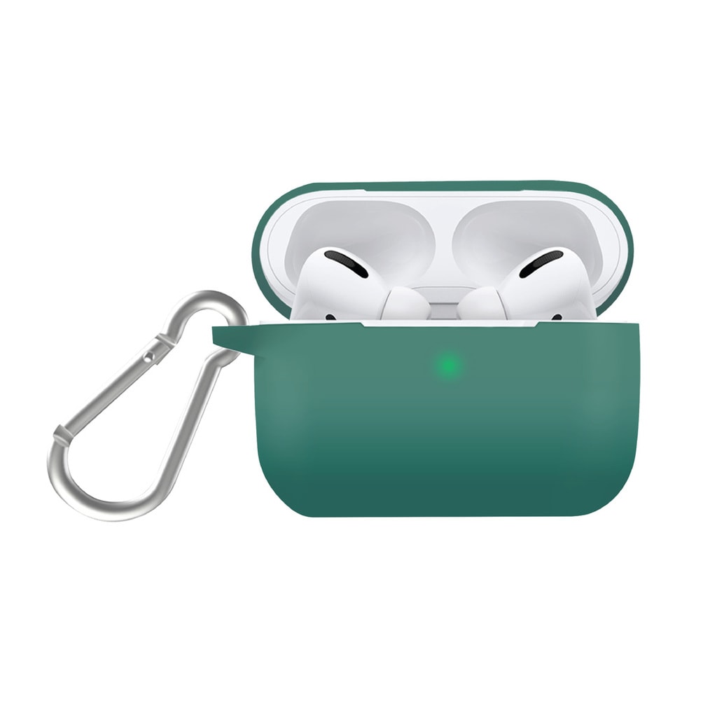 Promate Silicone AirPods Pro Case, Ultra-Slim Soft Silicone Skin Shock-Absorbing Protective Case with Scratch-Resistant, Anti-Lost Carabiner Hook and Wireless Charging Compatible for AirPods Pro, SiliCase-Pro Green
