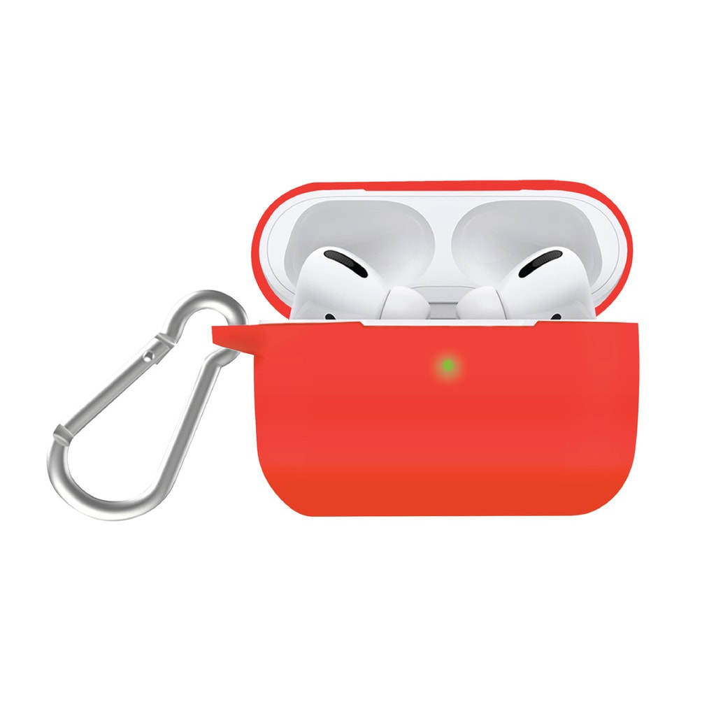 Promate Silicone AirPods Pro Case, Ultra-Slim Soft Silicone Skin Shock-Absorbing Protective Case with Scratch-Resistant, Anti-Lost Carabiner Hook and Wireless Charging Compatible for AirPods Pro, SiliCase-Pro Red