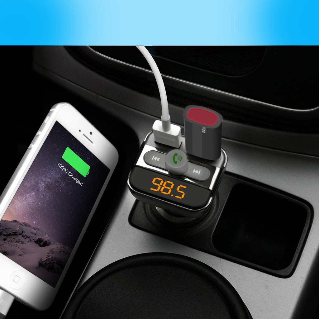 Promate Bluetooth FM Transmitter Car Kit Wireless Car Kit with USB 5V 3.4A USB Car Charger Adapter- SmarTune