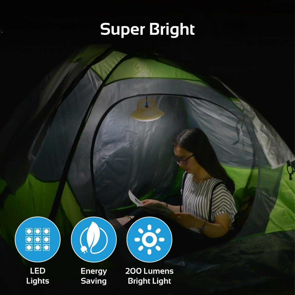 Promate Solar Light Outdoor, Portable USB Rechargeable 3W Solar Panel Powered 2 LED Light Lamp with Built-In 2600 Power Bank and 200 Lumen Bright LED Light for Tent, Hiking, Fishing, SolarLamp-2