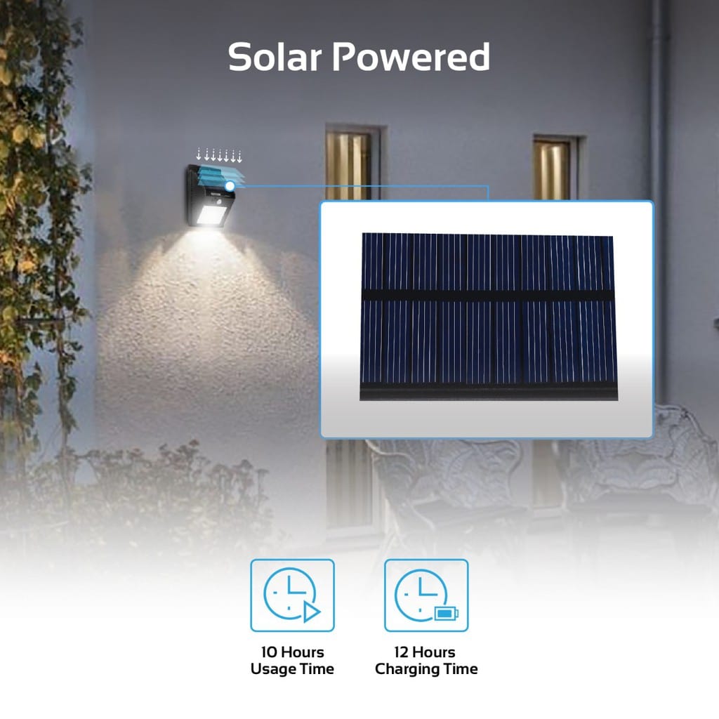 Promate LED Solar Light Outdoor, Wireless Motion Sensor Security Wall Night Light with 120 Degree Angle, Wall Mount Kit and Auto Power Support for Garden, Patio, Path Lightning, SolarWay-3