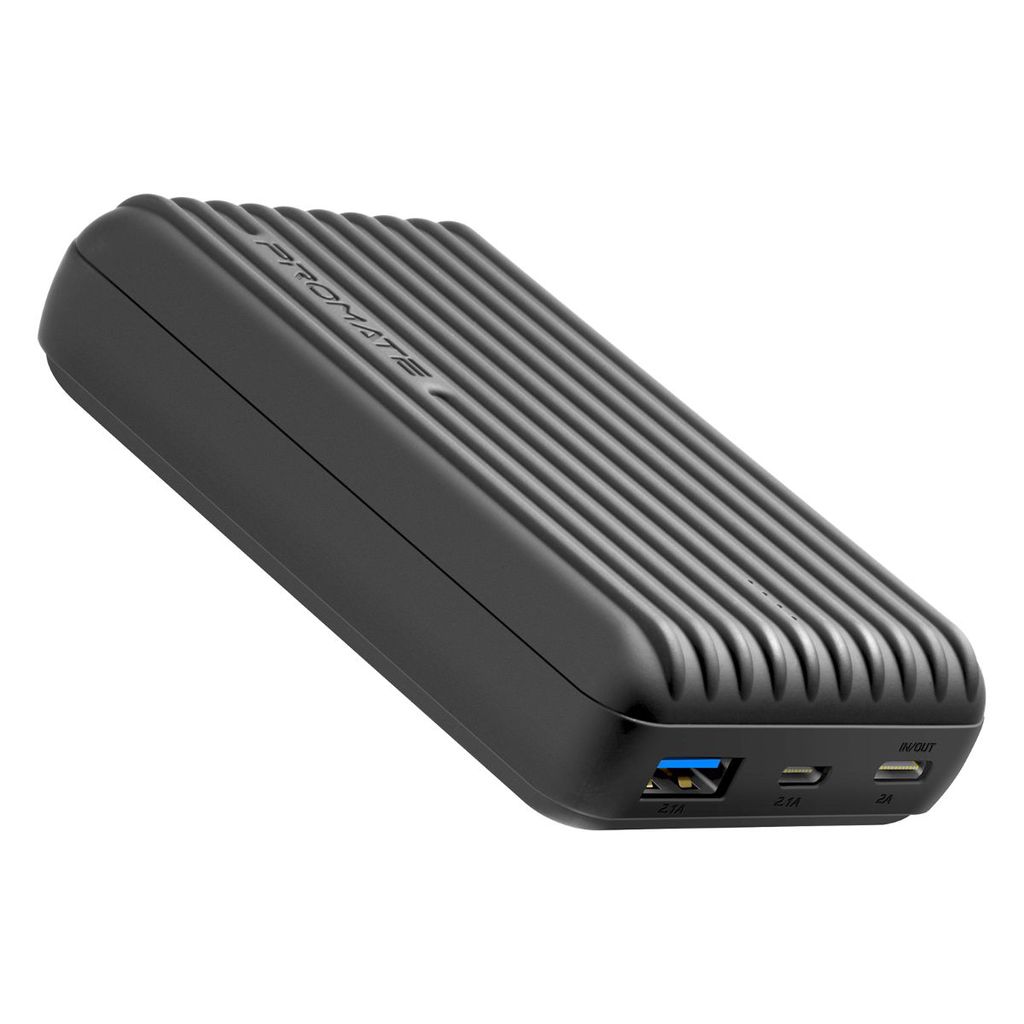 Promate Type-C Power Bank, Powerful 10000nAh Battery Charger with Type-C and Micro USB Input and Ultra-Fast 2.1A USB Port, USB-C Output, Automatic Voltage Regulation for USB and Type-C Enabled Devices, Titan-10C Black
