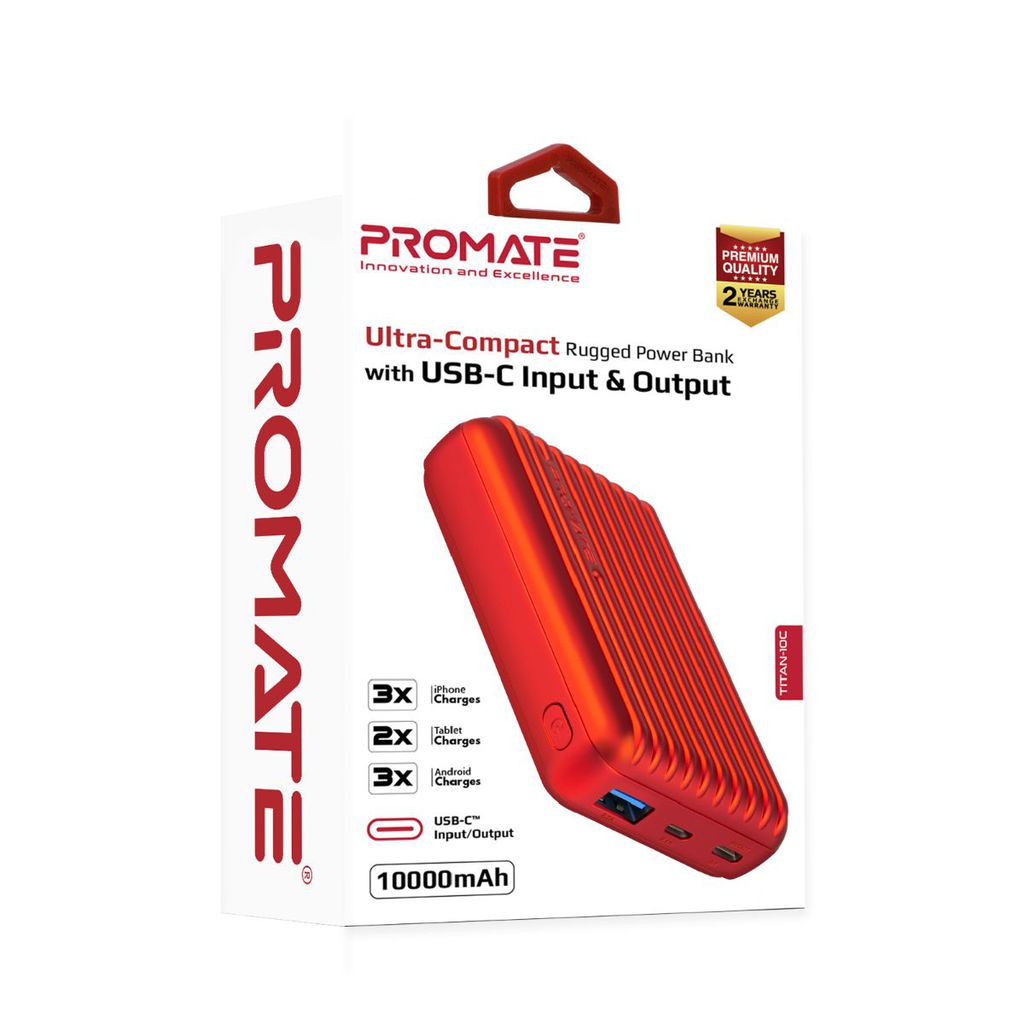 Promate TypeC Power Bank, Powerful 10000nAh Battery Charger with TypeC and Micro USB Input and