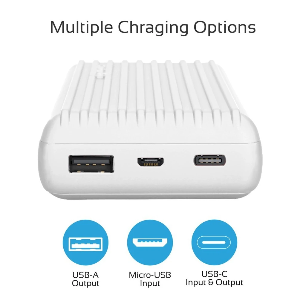 Promate 20000mAh Type-C Power Bank, Portable 3.1A Dual USB Fast Charging External Battery Pack with USB-C Input /Output Port and Over-Charging Protection for iPhone X, XS, XR, Samsung S9+/S8, Note 9, Titan-20C White