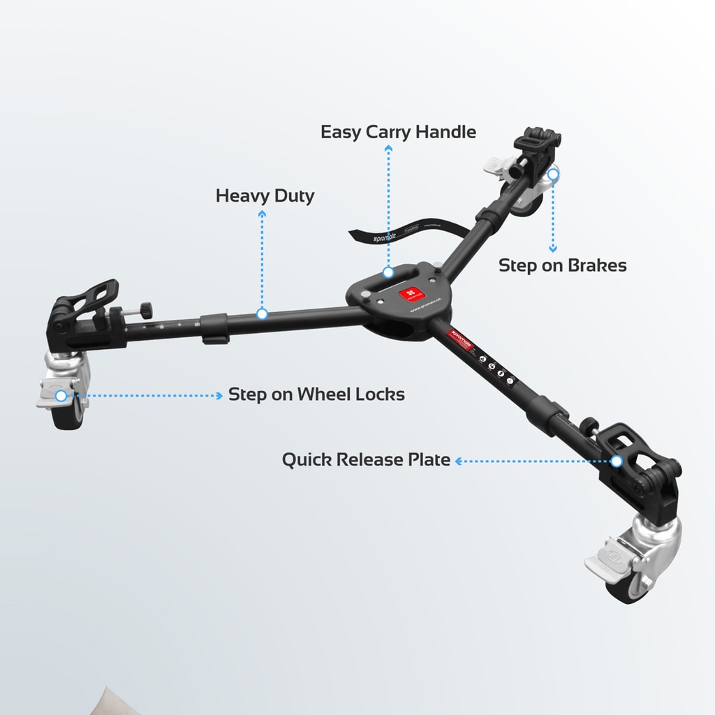 Promate Tripod Dolly, Photography Heavy Duty Foldable Tripod Dolly with Wheels and Adjustable Leg Mounts with 30KG Load Capacity for Canon, Nikon, Sony, DSLR, Camera Camcorder, TripodDolly
