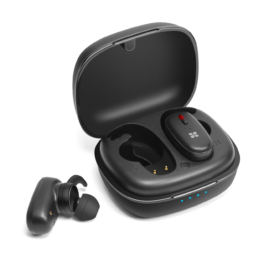 Promate True Wireless Earbuds Bluetooth v5.0, Portable Dual True Wireless Sweatproof Earbuds with HD Sound, Passive Noise Cancellation, Built-In Mic and 470mAh Charging Case for Smartphones, Tablets, Laptops, TrueBlue-3.Black