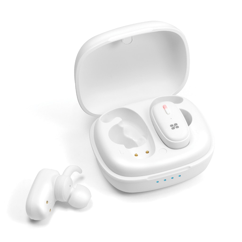 Promate True Wireless Earbuds, Premium Hi-Fi Stereo True Wireless Twin Bluetooth v5.0 Headphones with 470mAh Charging Case, Passive Noise Cancellation, Sweatproof and Built-In Mic for iPhone XS, XS Max, Samsung S10, S10+, TruBlue-3.White
