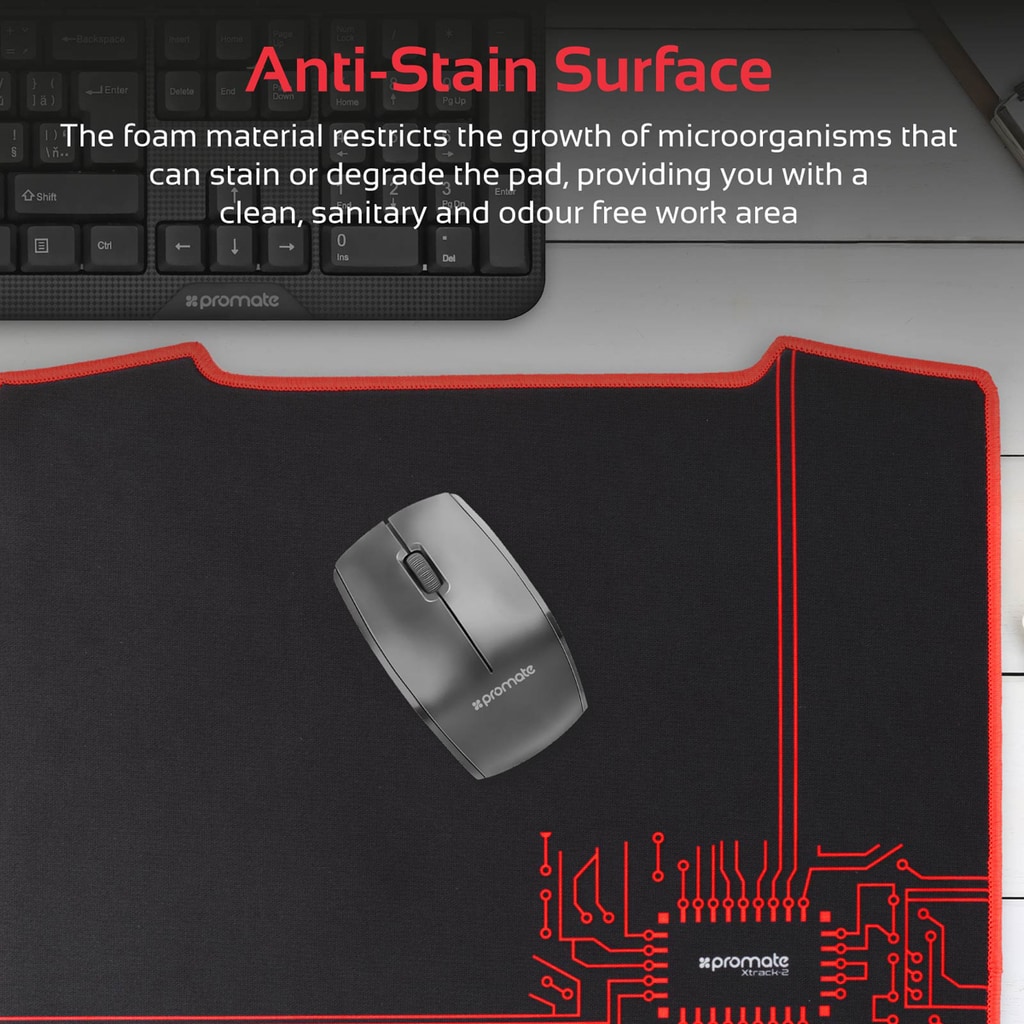 Promate Gaming Mouse Pad, Ultra-Thin Foldable Large Mouse Mat with Anti-Skid Rubber Base, Stitched Edges, Antimicrobial and Anti-Stain Surface for Computers, PC, Laptop, Xtrack-2