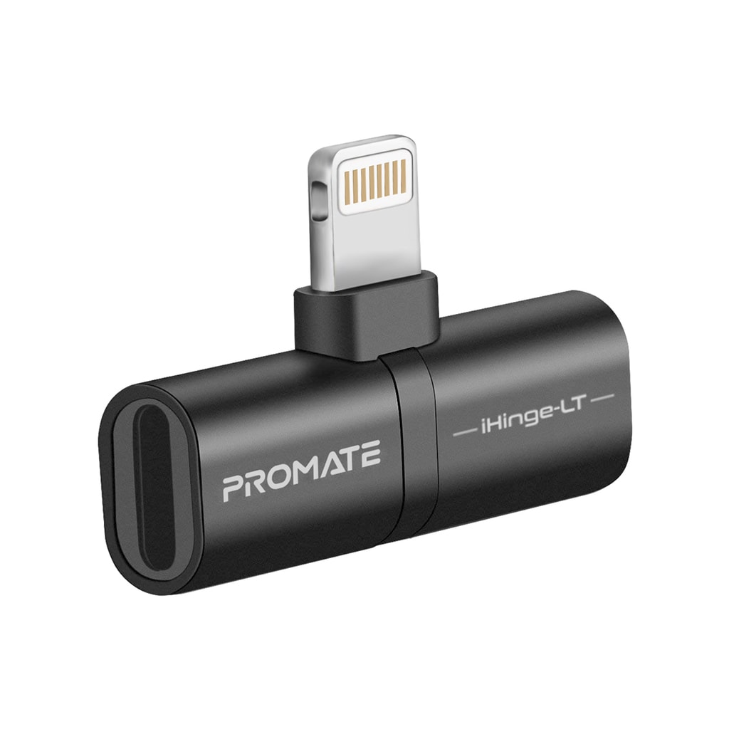 Promate Lightning Jack Adapter, Ultra-Slim 2-In-1 Lightning to Headphone Adapter with High-Quality Audio Output and 2A Pass-Through Charging and Syncing Adapter for Lightning Connector Enabled Devices, iHinge-LT.Black