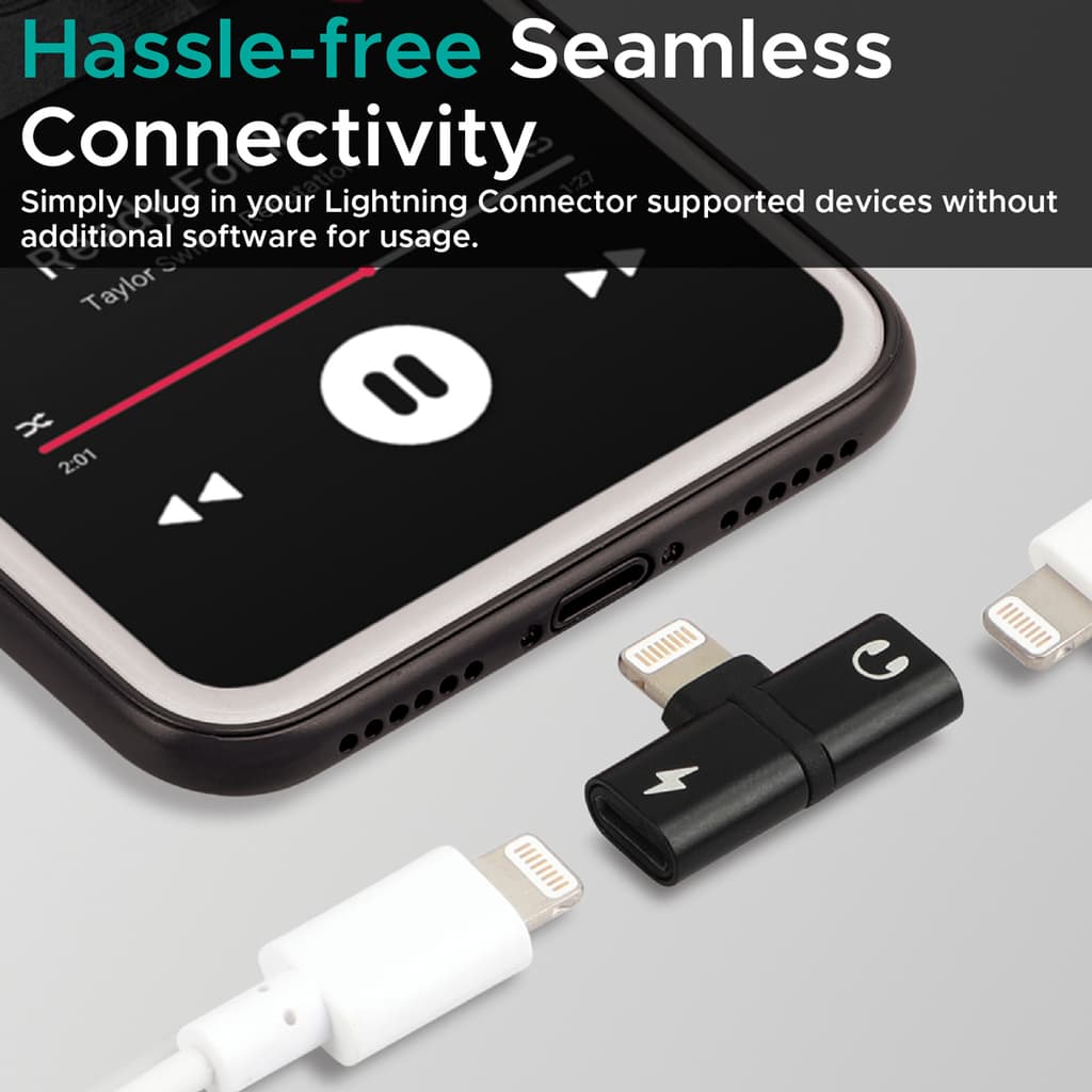 Promate Lightning Jack Adapter, UltraSlim 2In1 Lightning to