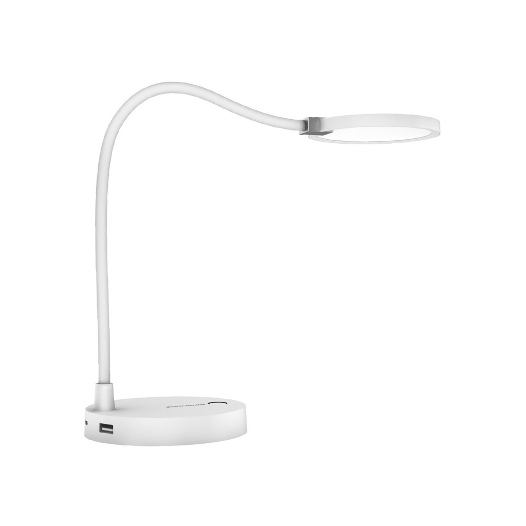 Promate LED Desk Lamp, Touch Sensitive Ultra-Bright LED Soothing Light with Powerful 4000mAh Portable Charger, 2.1A Dual USB Charging Port and Flexible Gooseneck for Reading, Home, Smartphones, Office, Lumiflex-2.White