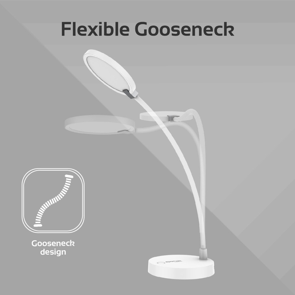Promate LED Desk Lamp, Touch Sensitive Ultra-Bright LED Soothing Light with Powerful 4000mAh Portable Charger, 2.1A Dual USB Charging Port and Flexible Gooseneck for Reading, Home, Smartphones, Office, Lumiflex-2.White