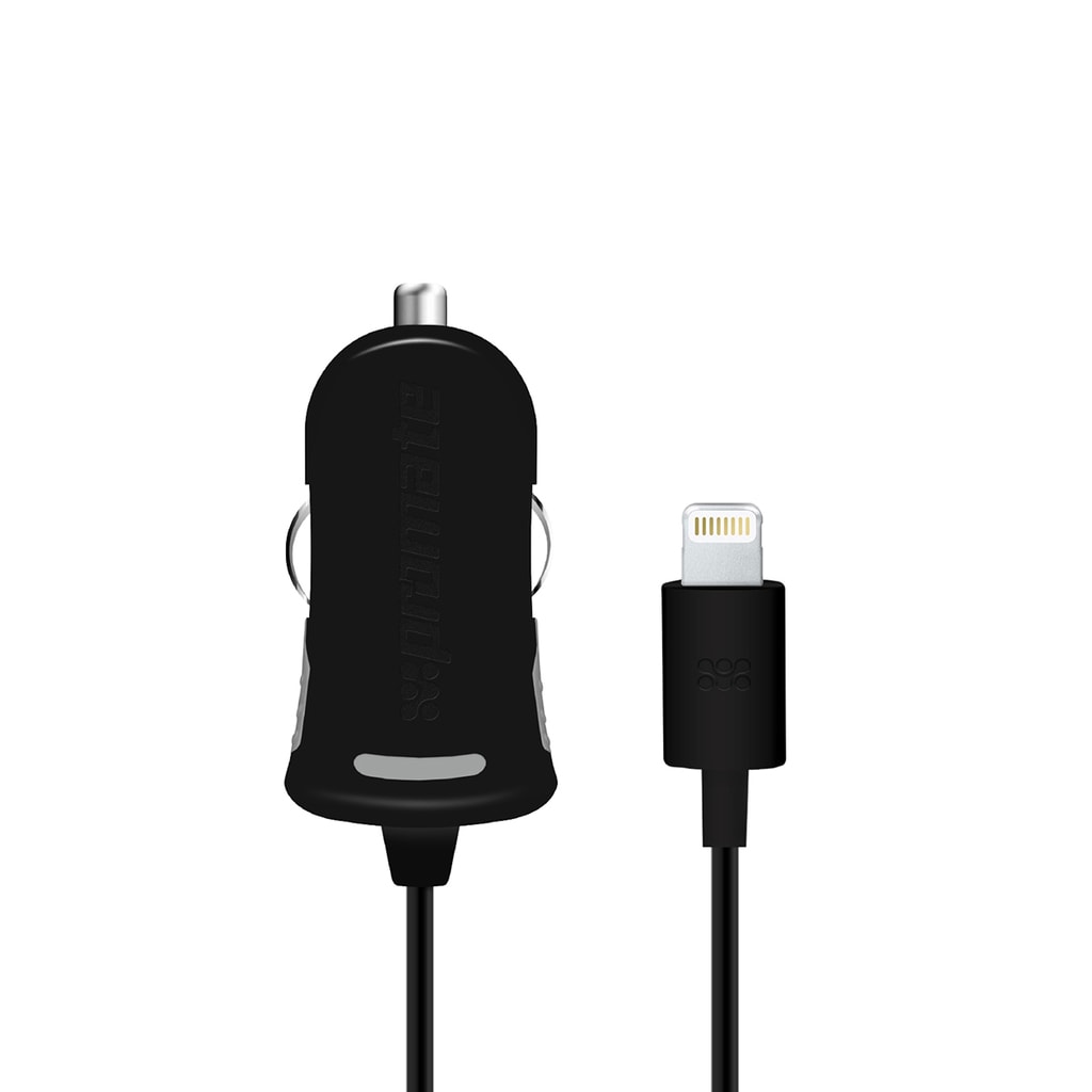 Promate iPhone Car Charger, Ultra Compact Apple MFi Certified 2.1A Car Charger with 3 Feet Lightning Connector Cable and Short-Circuit Protection for iPhone, iPad, iPod and Lightning Connector Devices, ProChargeLT Black