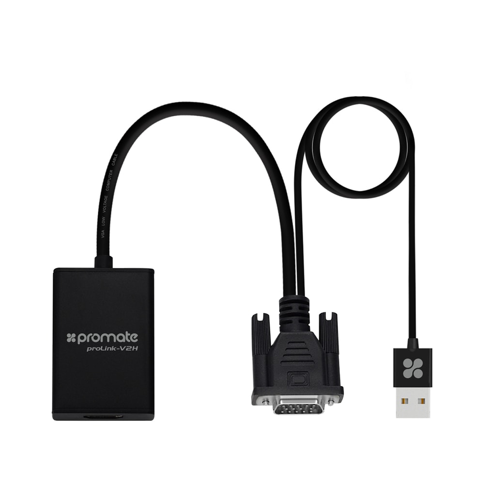 Promate VGA to HDMI Converter Adaptor 1080p HD Resolution with Audio Support TV AV HDTV, ProLink-V2H.Black