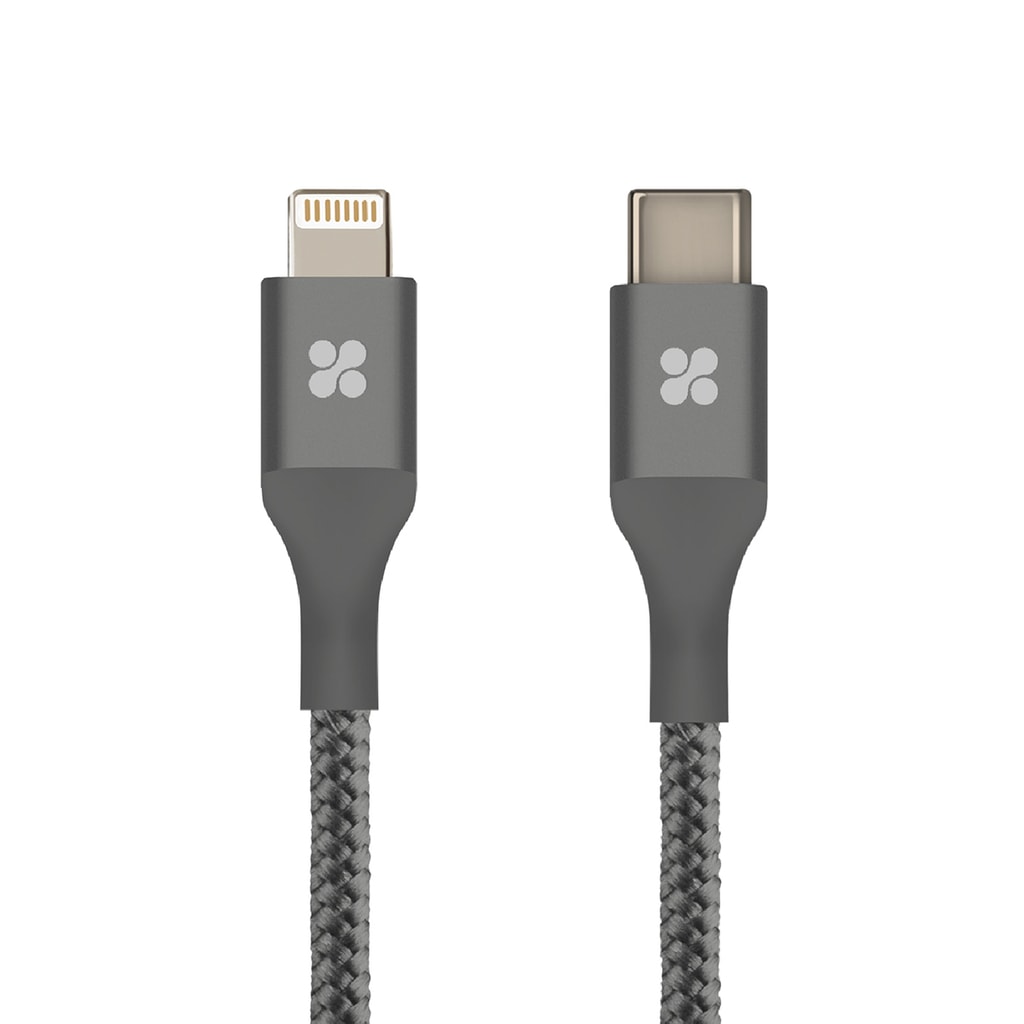 Promate USB Type-C to Lightning Cable, Heavy Duty Nylon Braided 2.4A Type-C to Lightning Sync and Charging 2M Cable with Android OTG Support for MacBook Pro, iPhone X, 8, 8 Plus, Samsung Note 8, S8, S8+, UniLink-LTC2 Grey