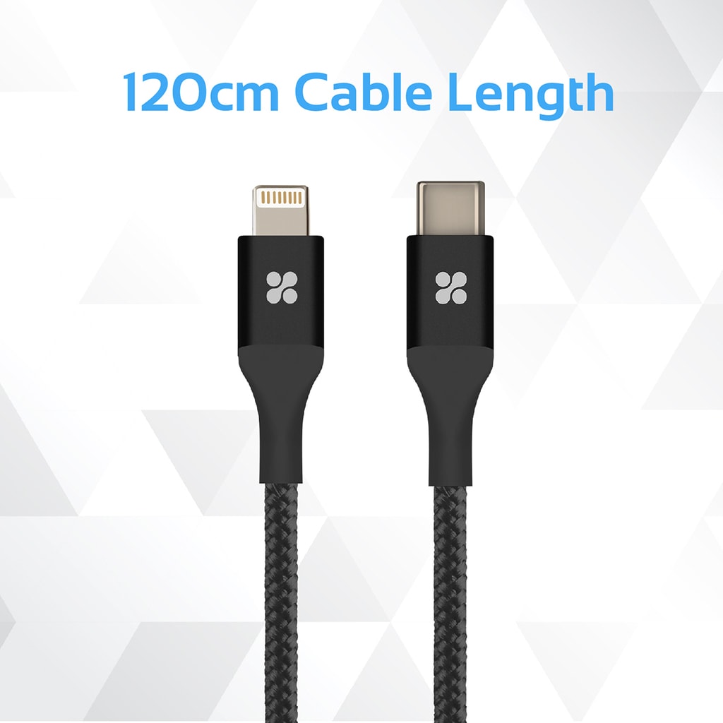 Promate USB Type-C to Lightning Cable, Heavy Duty Nylon Braided 2.4A Type-C to Lightning Sync and Charging 1.2M Cable with Android OTG Support for MacBook Pro, iPhone X, 8, 8 Plus, Samsung Note 8, S8, S8+, UniLink-LTC Black