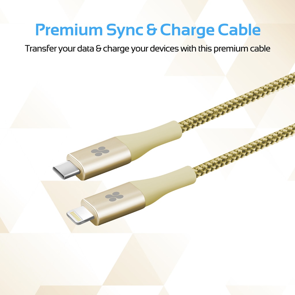 Promate USB Type-C to Lightning Cable, Heavy Duty Nylon Braided 2.4A Type-C to Lightning Sync and Charging 1.2M Cable with Android OTG Support for MacBook Pro, iPhone X, 8, 8 Plus, Samsung Note 8, S8, S8+, UniLink-LTC Gold