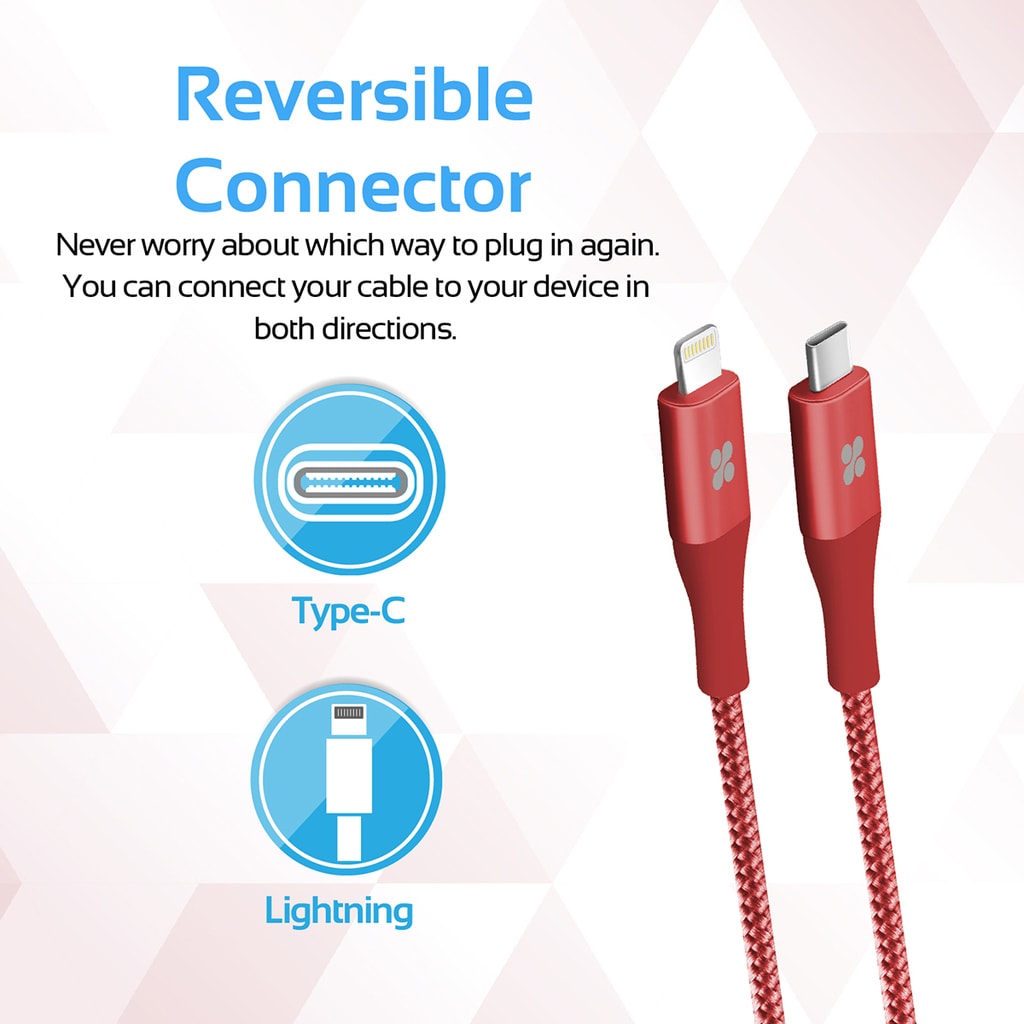Promate USB Type-C to Lightning Cable, Heavy Duty Nylon Braided 2.4A Type-C to Lightning Sync and Charging 1.2M Cable with Android OTG Support for MacBook Pro, iPhone X, 8, 8 Plus, Samsung Note 8, S8, S8+, UniLink-LTC Red