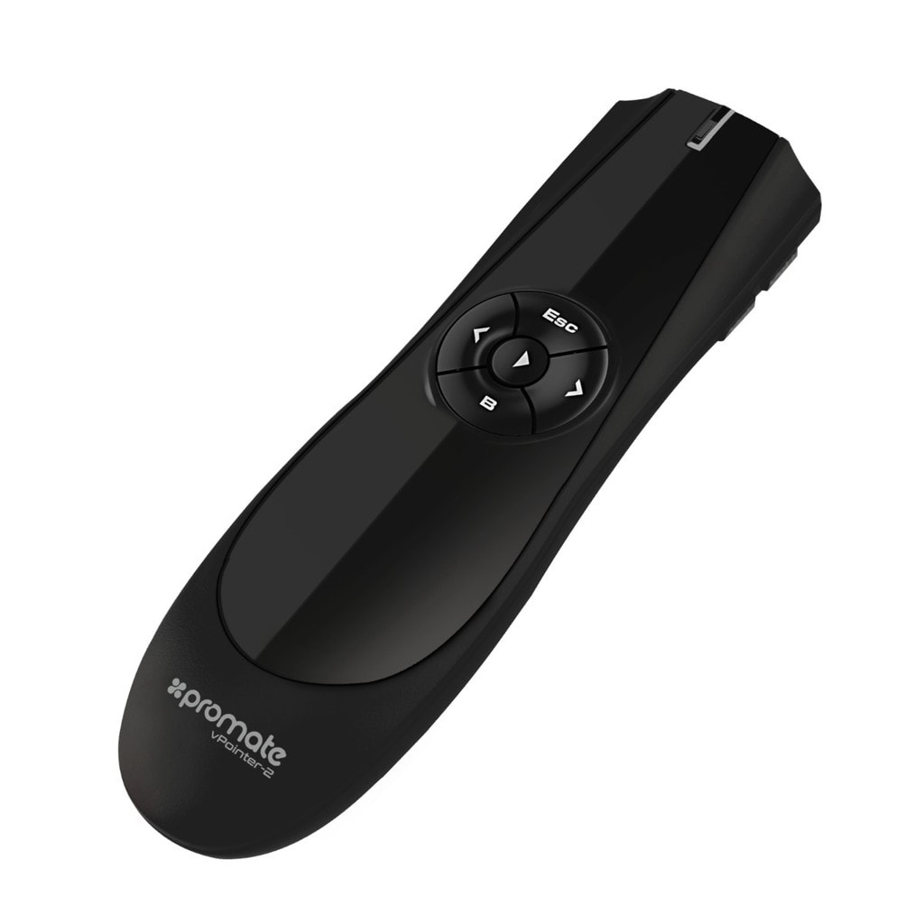 Promate Wireless Presenter, Professional 2.4Ghz Wireless USB Presenter with Laser Pointer, Media Control and Intuitive Slideshow Controls for  PowerPoint, Meetings, Office, Windows, iOS, vPointer-2