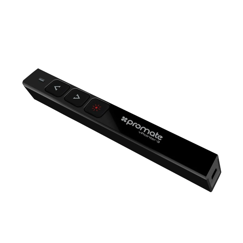 Promate Wireless Presenter, Ultra-Slim 2.4Ghz Wireless Presenter with Built-In Red Laser Pointer and USB Receiver, Slideshow Control for Presentation, Reports, Lecture, Teaching, vPointer-3