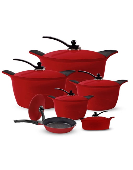 Arshia Cookware Set with Glass Lid Red 12 Pcs